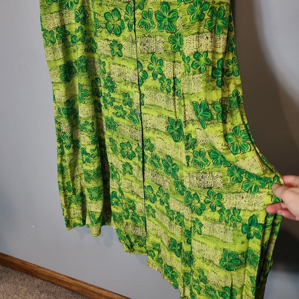 Vtg JBS Maxi Shirt Resort Dress Green Granola Sz L Boho Cottage Fairy 90s - Picture 4 of 10